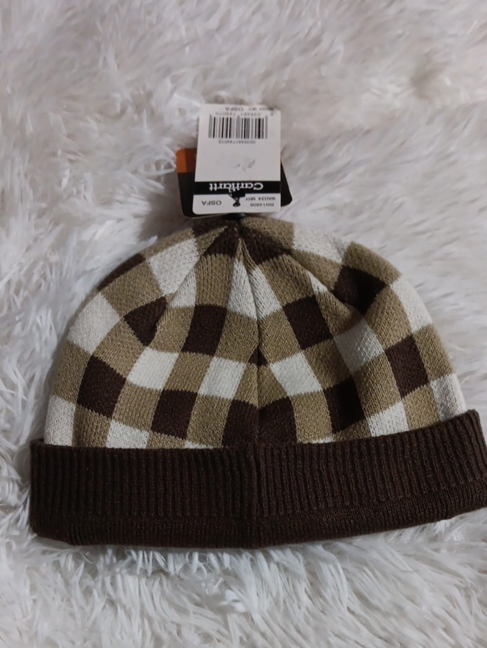 Carhartt Brown & Tan Check Cuffed Knit Beanie